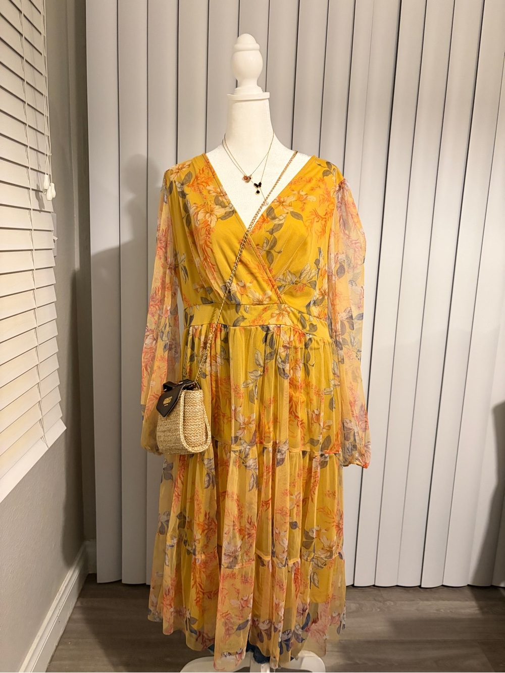 Floral Wrap Maxi Dress in Yellow